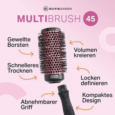 Набір щіток для завивки та об'єму волосся Olivia Garden Multibrush Curlers Kit (4 насадки, знімна ручка), розмір 45 (XS)