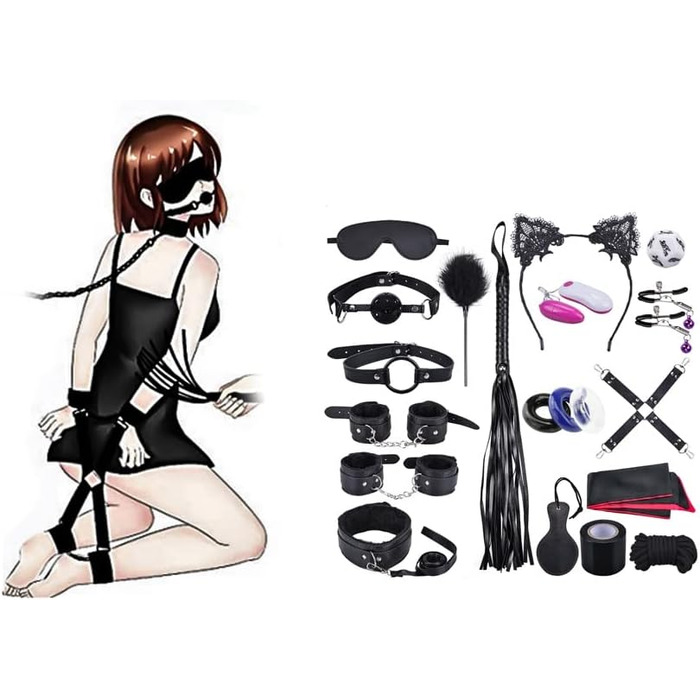 Набір для БДСМ-ігор Qoosea 18 шт. з наручниками та маскою для пар, фетиш-іграшки для дорослих