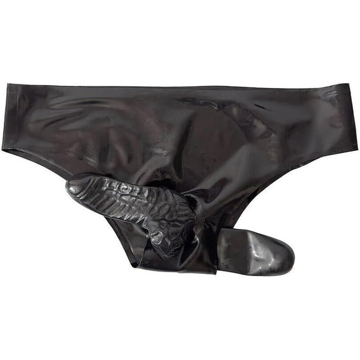 Чоловіча спідня білизна з латексу ALMYMM з пенісом та анальним отвором, обтисла латексна труси, екзотична білизна, універсальний розмір, прозора (XL, універсальний розмір, чорний)