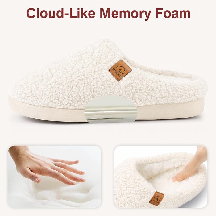 Жіночі зимові капці Evshine з ефектом пам'яті Memory Foam, теплі плюшеві домашні туфлі (білі, розмір 38 EU)