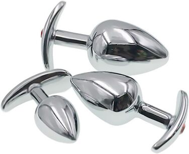 Анальний набір Metall: сталевий анальний плаг з T-подібною основою (S/M/L), кристалічний діамант, стимулятор G-точки та простати для жінок та чоловіків (L)