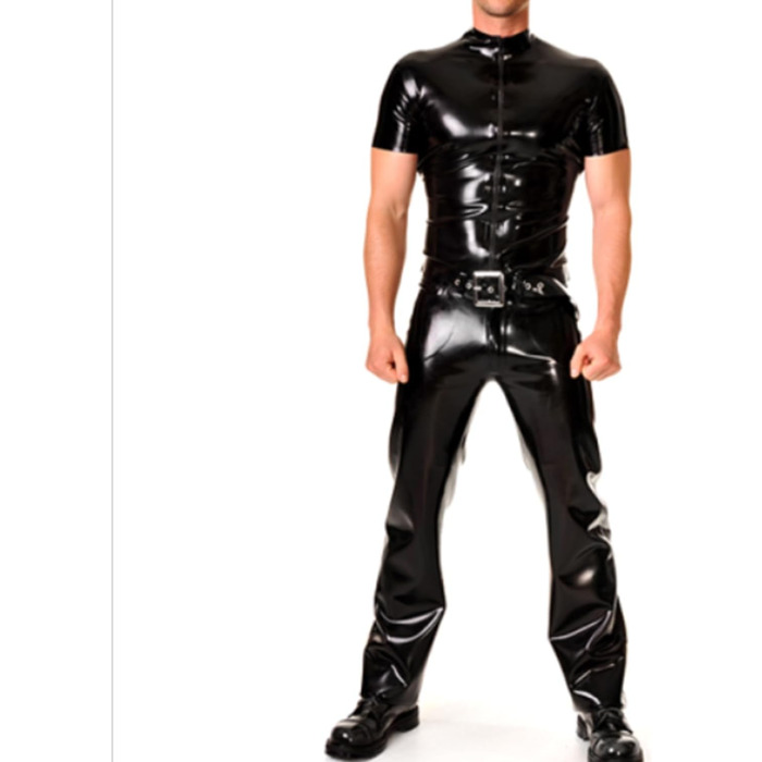 Чорний латексний топ для чоловіків Kangxinsheng, натуральний каучуковий латекс, з блискавкою, для косплею та костюмів, XL