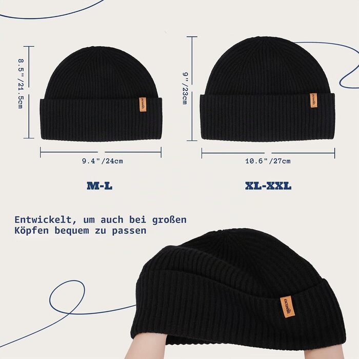 Зимова шапка біні ACUSHLA з 100% мериносової вовни, oversize (XL-XXL), колір кремовий