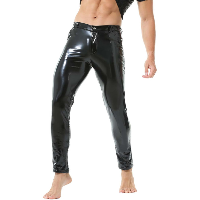 Легінси чоловічі YUFEIDA з еластичної шкіри (PU), класичний дизайн, довгі, з блискавкою та кишенями. Ідеально для мотоспорту, косплею, танців, вечірок та клубів (Чорний, L)