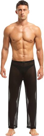 Чоловічі прозорі штани з сітки, нічна сорочка, спідня білизна, штани з нейлону, чоловічі мереживні штани, довгі прозорі штани, чоловічі штани з сітки, штани з тонкої сітки з тюлю, чорний