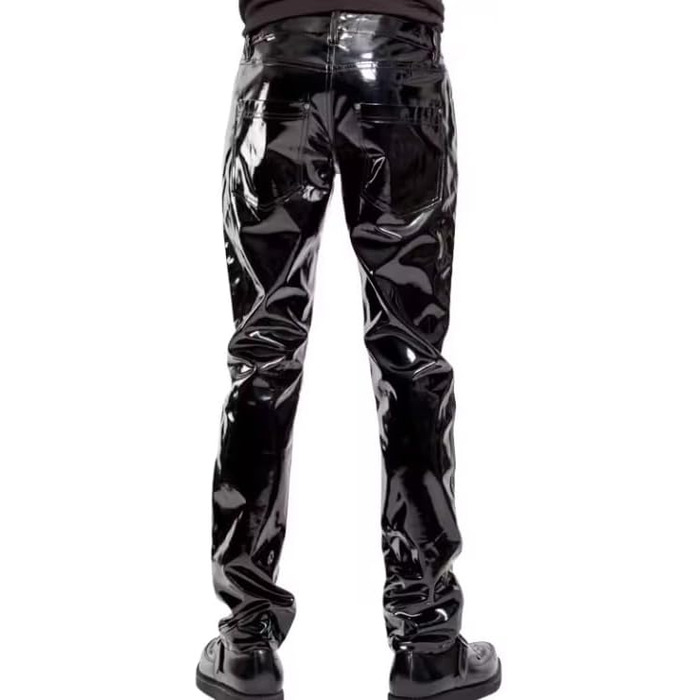 Чоловічі шкіряні штани LIXIAAOOKWEDG з високою талією, на блискавці, облягаючі, чорні. Ідеально для клубу та костюмів