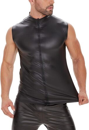 Чоловіча шкіряна жилетка Xokesy, без рукавів, на блискавці, для вечірок, чорна, M