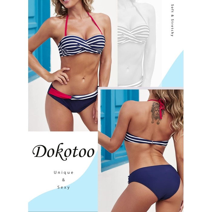 Бразильський бікіні Dokotoo Push-Up S-2XL блакитний: роздільний купальник для жінок