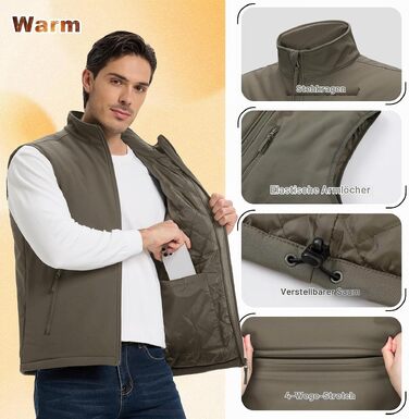 Чоловічий жилет Outdoor Ventures Softshell з утеплювачем: водовідштовхуючий, вітрозахисний та дихаючий жилет для їзди на велосипеді, бігу та походів (Зелений, 3XL)