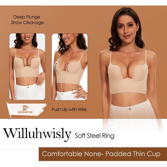 Безшовний бюстгальтер Willuhwisly для жінок, відкритий ззаду, 75C, бежевий