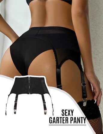 Чорні мереживні панчохи з широким поясом та шорстками на плечах, розмір XS-S