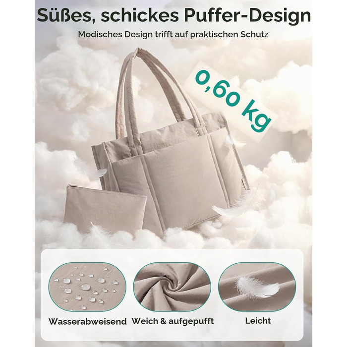 Жіноча сумка-шопер Bagsmart Puffer великого розміру (21Л) для ноутбука 15.6