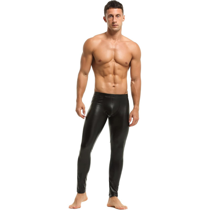 Чоловічі шкіряні лосини Bodywear4you, чорний матовий кожзам, облягаючі штани Meggings, ефект мокрого блиску, фальшива шкіра, S