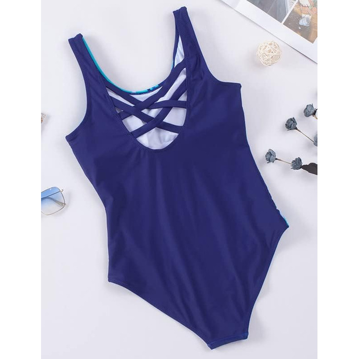 Світшот Bsubseach для жінок, корегуючий животик, купальник з перехресною спинкою (XL, синій)