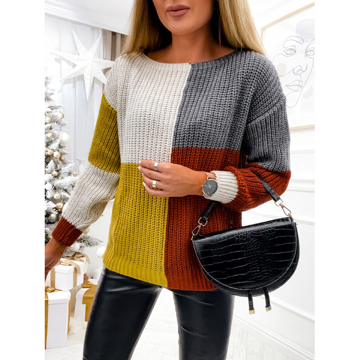 Жіночий светр oversize з кольоровими блоками – модний пʼятак (patchwork), мʼякий та теплий