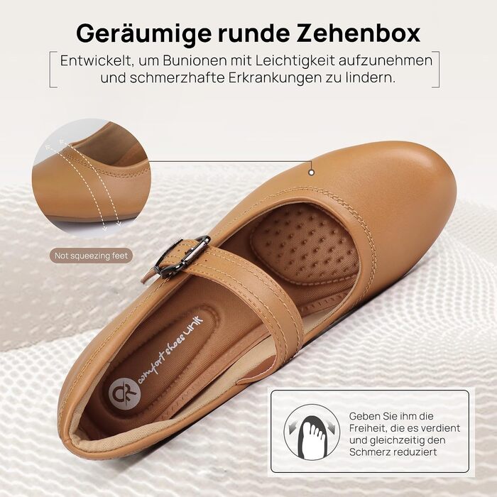 Жіночі ортопедичні туфлі Mary Janes Ortho + Rest для Hallux Valgus, класичні pumps на низькому стійкому каблуку, колір Tan (37 EU)