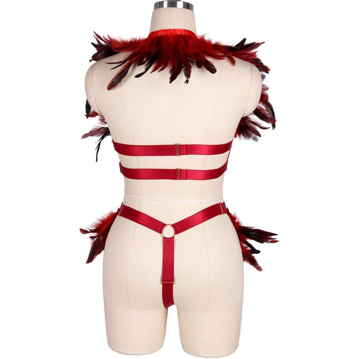 Жіночий корсет з пір'ям BBOHSS: набір накладки на плечі, крила, готичний стиль, Burning Man, спідня білизна, мереживні стрічки, аксесуари. Білий (універсальний розмір, винний)