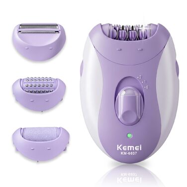 Епілятор Kemei 4-в-1 для жінок: електричний голельний набір з LED-підсвіткою, 4 насадки для обличчя, пахв та бікіні, масажер та пристрій для видалення мозолів (Фіолетовий)