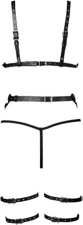 Чорний комплект еротичної білизни з велюру, 3 частини, S-M