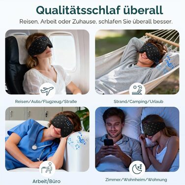 Bluetooth маска для сну з навушниками LC-dolida, повна блокировка світла, м'яка тканина (Jet Black)