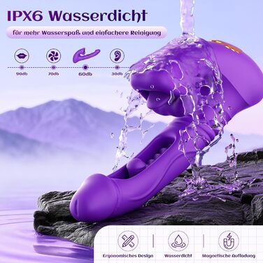 Вібратор для жінок Dildo з 7 режимами вібрації та стимуляції клітора, фіолетовий