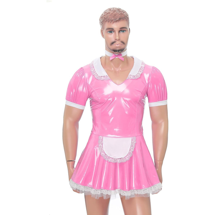Костюм покоївки Inhzoy для чоловіків: лакове плаття, набір з нашийником, костюм для вечірок, карнавалу, Хелловіну, косплей, рожевий (3XL)