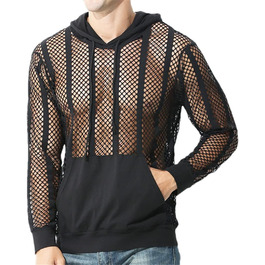 Чоловіча сітчаста сорочка з довгим рукавом, прозора, для вечірок та клубів