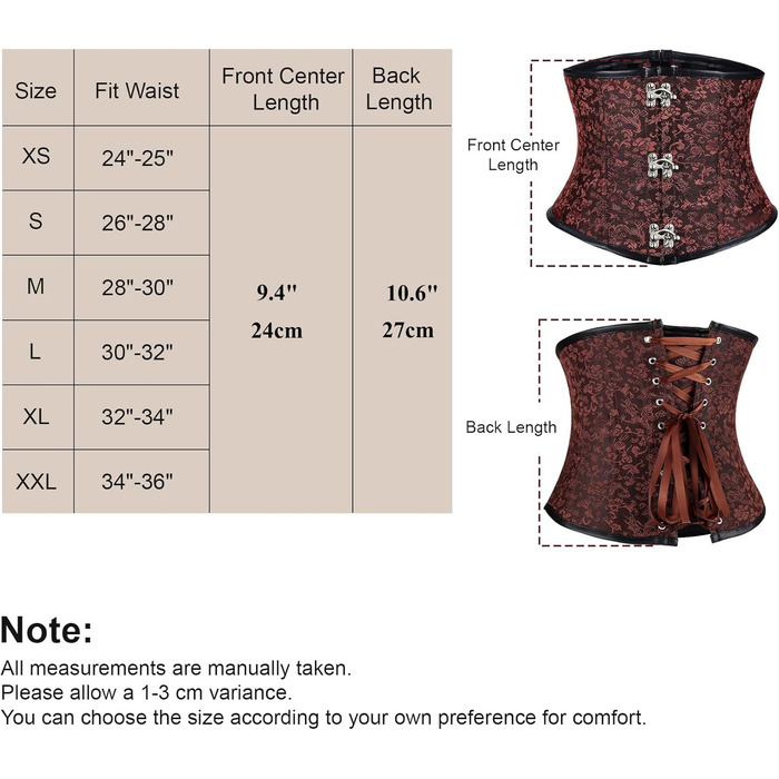 Корсет-топ JasGood Daen з підтримкою грудей, готичний вінтажний корсет, бюстєль, корсетне оздоблення на шнурівці, для костюмів на Хелловін (кававий жаккард, розмір M)