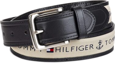 Чоловічий повсякденний ремінь Tommy Hilfiger з класичною пряжкою та текстильною вставкою, чорний