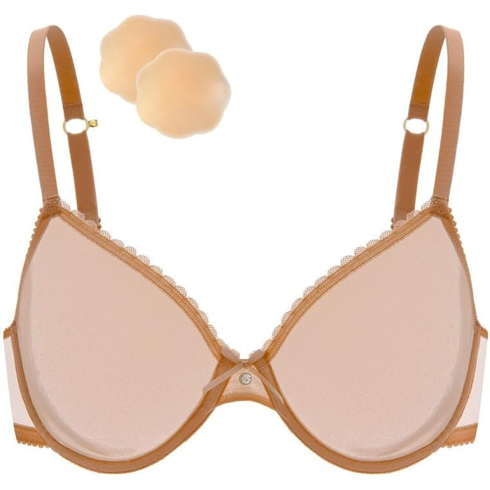 Жіночий бюстгальтер Wingslove з кісточками, мереживний, прозорий, без пуш-ап, з силіконовими накладками на соски (75D, Коричневий)