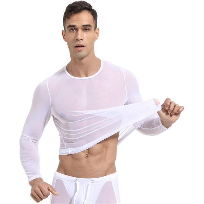 Чоловіча сітчаста футболка з прозорим дизайном, довгі рукави, сіра