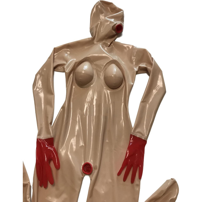 Комбінезон з латексу Latexshine Fleisch для всього тіла з силіконовими формами грудей, отвором для рота та блискавкою на спині. Індивідуальний колір, розмір XS