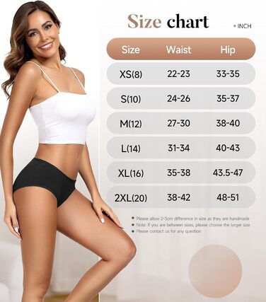 Танстк (TANSTC) жіночі труси-сліпи з бавовни, 6 шт. в упаковці, низька посадка, еластичні, дихаючі, чорний, XL