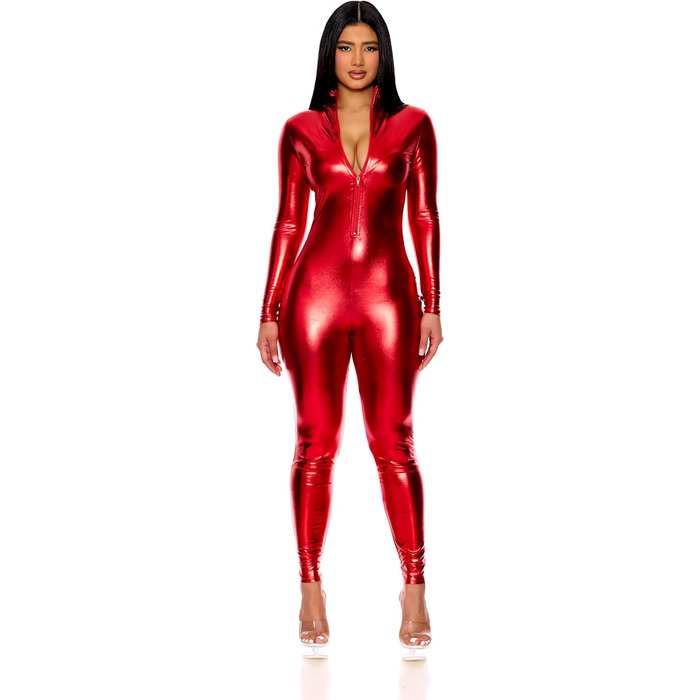 Комбінезон-костюм Forplay з блискавкою та високим коміром, червоний/подорожний, S-M