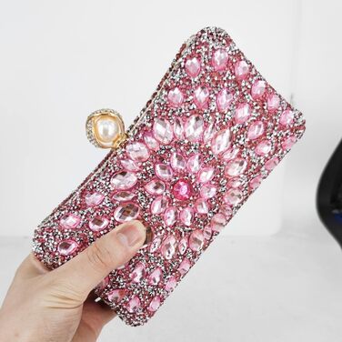 Жіночий вечірній клатч Boutique De FGG з кристалами та перлинами, рожева сумка-клатч зі стразами для весіль та свят