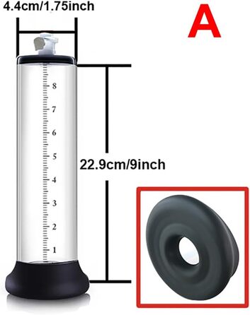 Насадка для вакуумного насоса для збільшення пеніса, з кільцем з силікону та шкалою, для ерекції та лікування імпотенції, прозора трубка (D:22.9 * 6.35cm) (A:22.9*4.4cm)