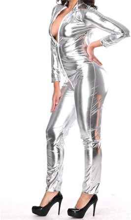 Боді Babydoll з еластичної шкіри YouYaYaZ для клубів та сну (S-5, срібний, M)