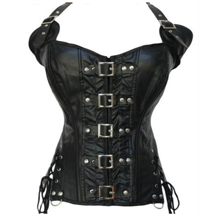 KUOSE Корсетний топ з лакованої шкіри для повних грудей, чорний, XXL