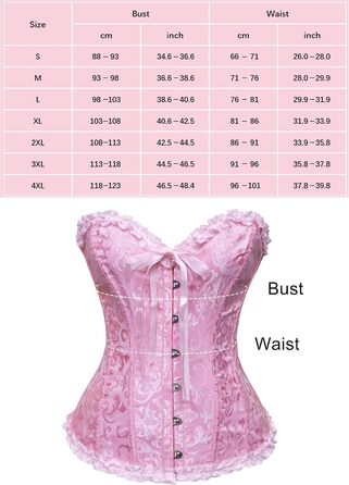 Корсет жіночий повновід'ятий, готичний, вінтажний корсаж з мереживом та квітковим принтом, топ-корсет з сатину, для Хелловіну та карнавалу, S-3XL (Рожевий)