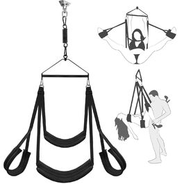 Гойдалка для дорослих 360° для пар: BDSM комплект для секс-ігор, ремені фіксації, чорний колір