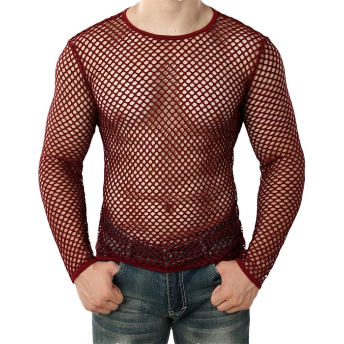 Чоловіча прозора сітчаста футболка з мереживом для клубу та вечірок