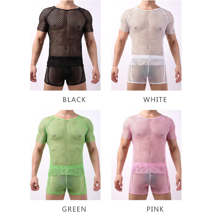 Чоловіча сітчаста прозора сорочка з коротким рукавом для нічного клубу, мереживна футболка, Nio182-888