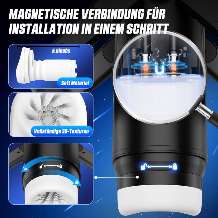 Інтимна іграшка для чоловіків Eanatoys з 9 вібраціями, телескопічною функцією, 3D-реалістичною вагіною та LCD-дисплеєм. Чорний колір