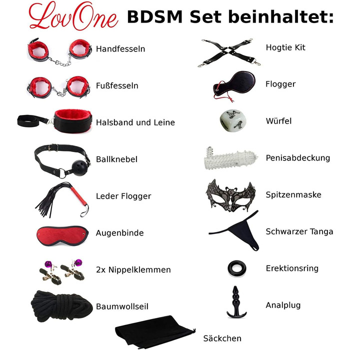Набір для бонджа 18 предметів: фетши, наручники, маска для очей. SM-набір для початківців та досвідчених, чорний/червоний
