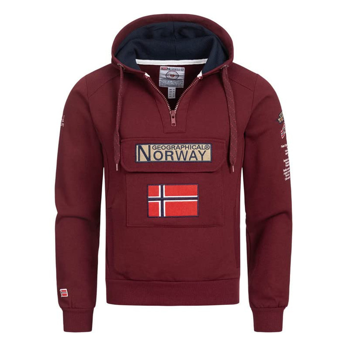 Чоловіча толстовка на блискавці з капюшоном Geographical Norway Gymclass, теплий світшот з кишенею-кенгуру, бордовий (M)