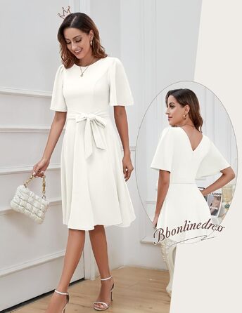 Елегантна сукня-міді Bboninedress коктейльна з поясом, біла (M) - для вечірок та весіль