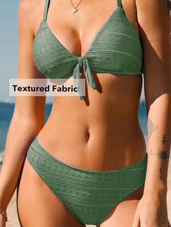 CUPSHE Bikini Set Daen: Роздільний купальник з V-подібним вирізом та зав'язками спереду, низька посадка, крос-бек, темно-зелений візерунок (M, світло-зелений, текстурований)