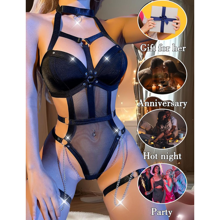 Жіночий боді FEOYA з вирізом, сітчаста тканина, прозорий, суцільний, шкіряний трикотаж для косплею, вечірки, клубу (Чорний виріз, S)