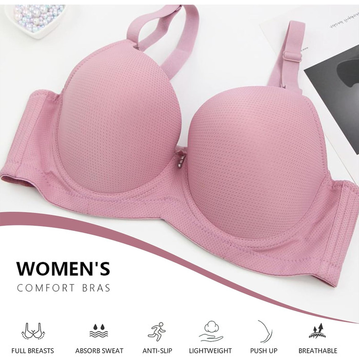 Бюстгальтер з пуш-ап, кісточки, великий розмір 44/100E, бежевий, для підтримки та комфорту