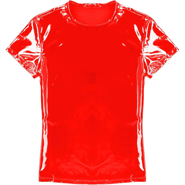 Чоловіча сорочка з лакованої шкіри Wetlook AIEOE, червона, XL - сексуальний образ для вечірок